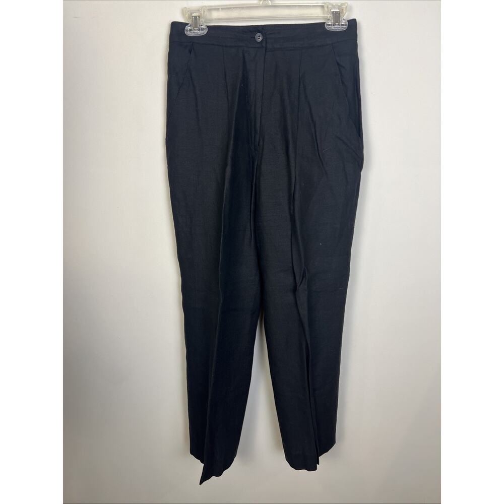 Vintage Louben‎ Pants Trouser Size 6 Black Straight Leg 100% Linen